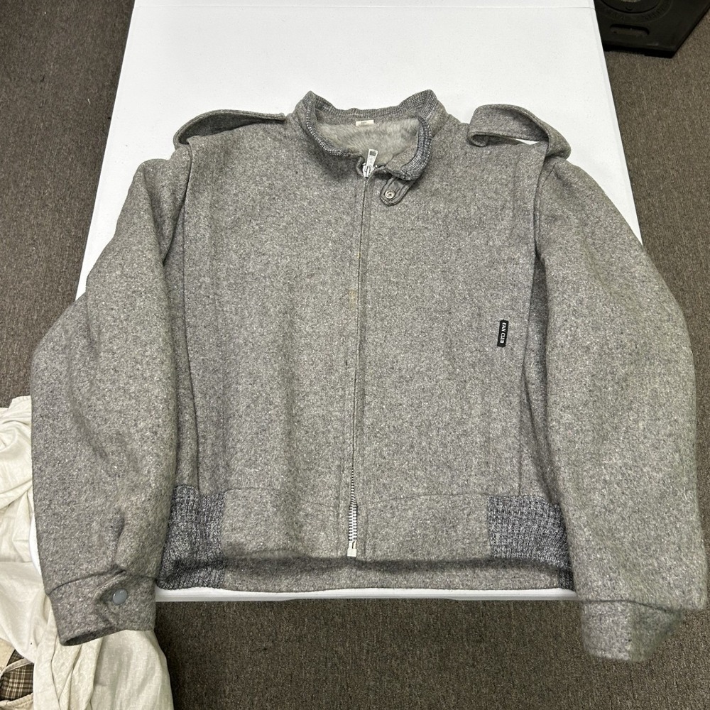 Fan Club Bomber Jacket Mens Grey Wool Blend Epaulette Full Zip Outerwear